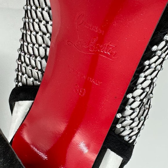 Christian Louboutin PLOUGESTA ALTA STRASS Fishnet Heels Pump Shoes Sandal - Picture 15 of 16